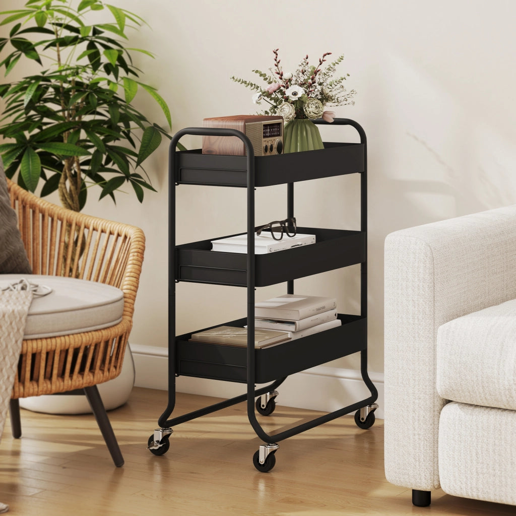 Carrello da cucina con 3 cesti e 4 ruote ¨C Minimal ¨C Nero metallo