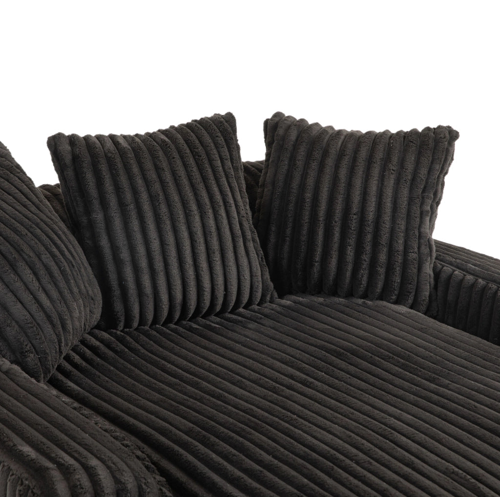 Chaise longue in corduroy 125x155x63 cm con 3 cuscini; nero