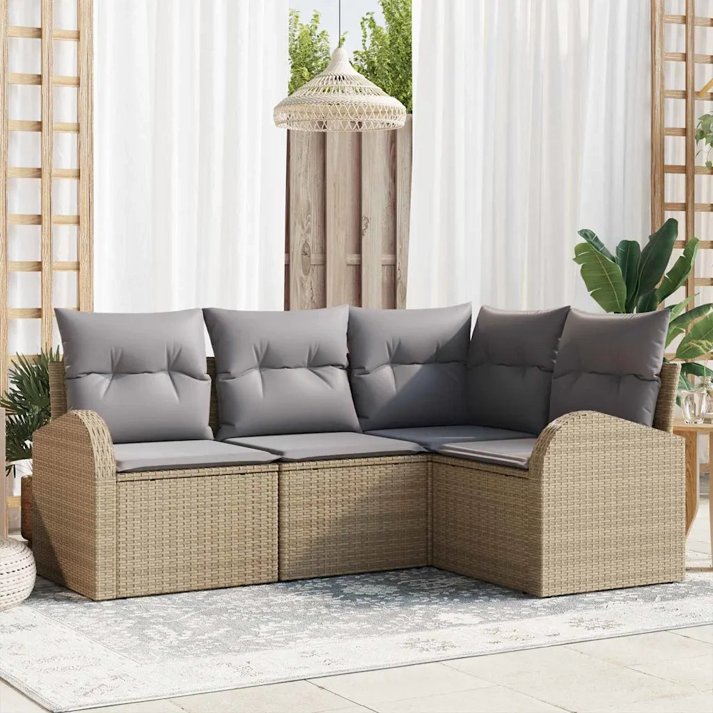 Set Divano da Giardino 4 pcs Beige e Grigio Chiaro polyrattan