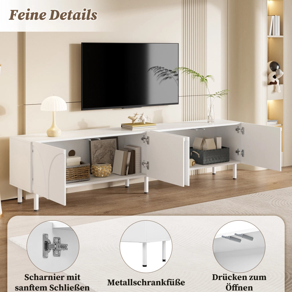 Mobile TV a quattro ante con linee curve tridimensionali in MDF e pannello truciolare bianco 180 × 35 × 49 cm