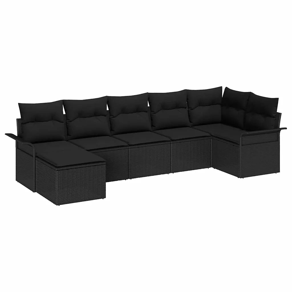 Set Divano da Giardino con cuscino 7 pcs Nero Poly Rattan 3345453