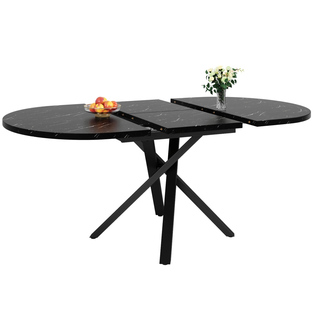 Set tavolo da pranzo estensibile 5 pezzi 100-140x100x75,5 cm MDF/metallo nero