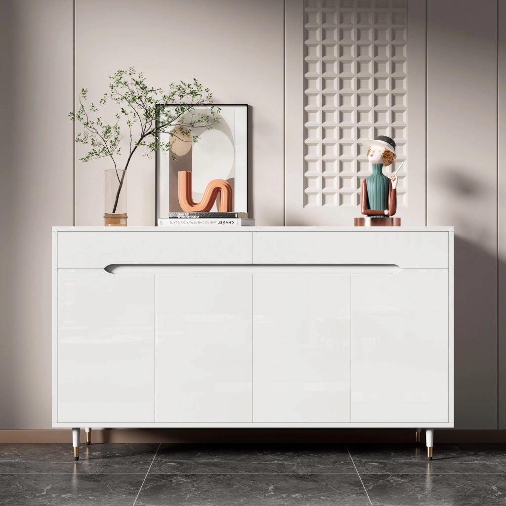 Mobile Scarpiera con 2 Ante e 2 Cassetti; Ripiani Regolabili; Piedini Dorati; Stile Moderno; in Pannello Truciolare; Bianco; 140??39??84 cm