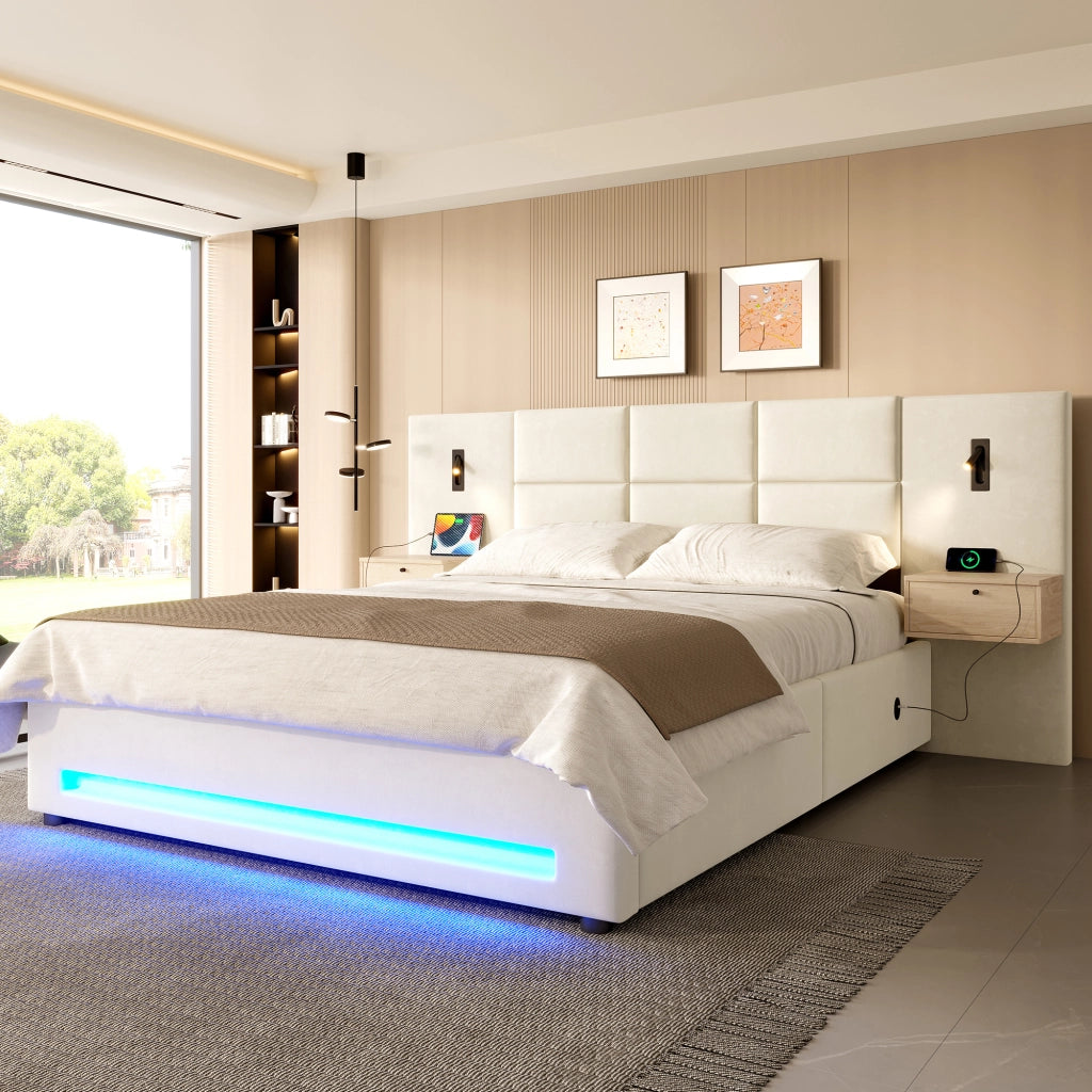 letto imbottito velluto beige 210 x 270 cm