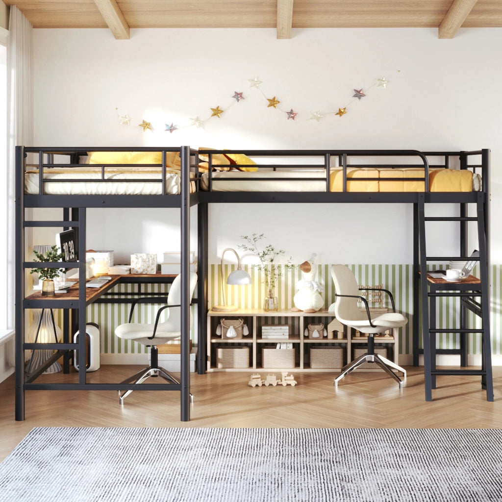 Letto a soppalco 90x200 cm con scrivania; doppia scala e sponde alte nero HOMVRA