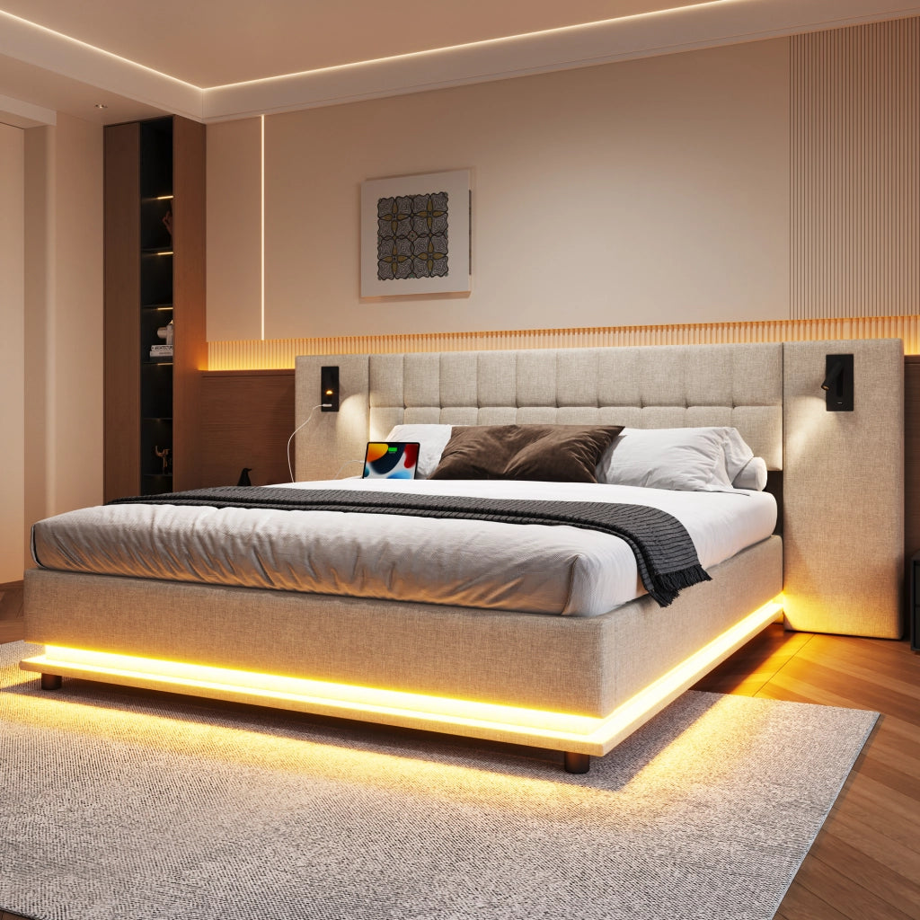 letto imbottito lino beige 180 x 200 cm