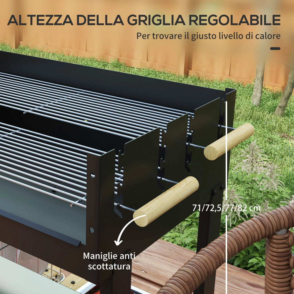 Barbecue a Carbonella Regolabile ¨C Xylo ¨C Metallo e Legno Nero 113x53.5x82.5cm con 2 Griglie