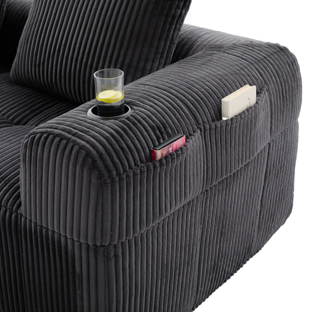 Divano compatto modulare 253x158x61 cm in velluto a coste grigio scuro