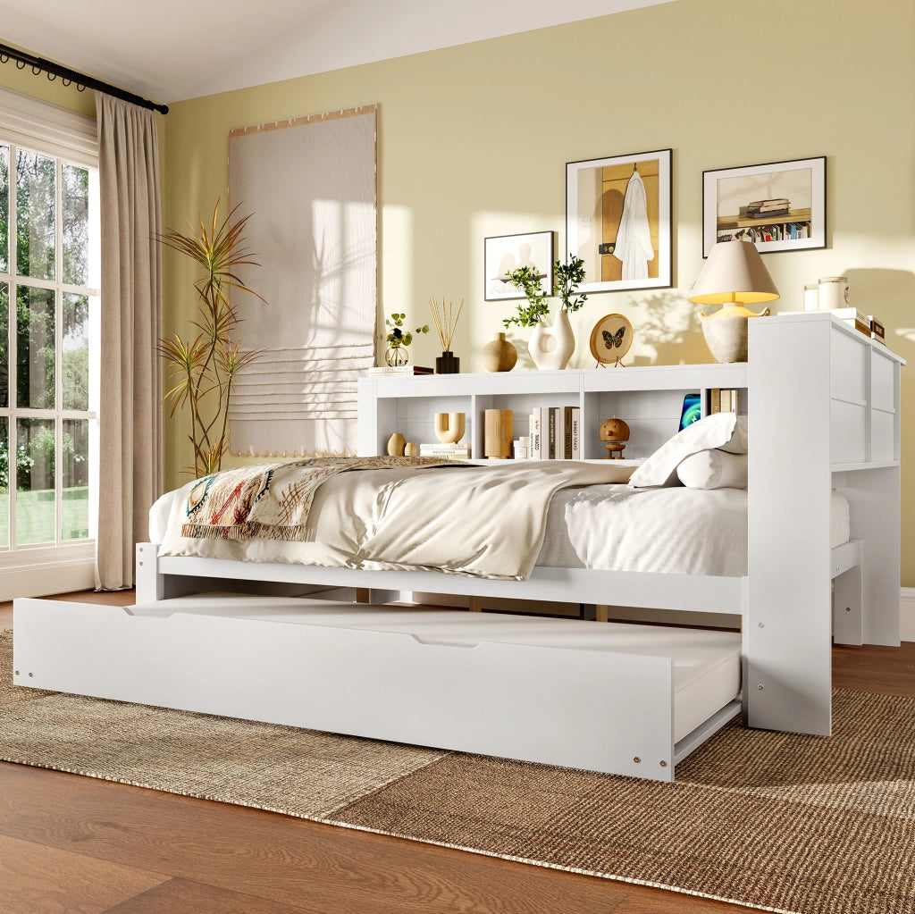 LETTO DIVANO estraibile 140x200 cm bianco con prese e 2 USB
