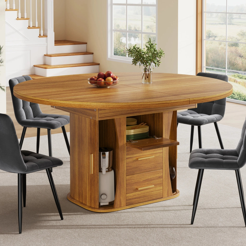 Tavolo da pranzo allungabile ovale in MDF, 118-158 cm, noce, per fino a 6 persone