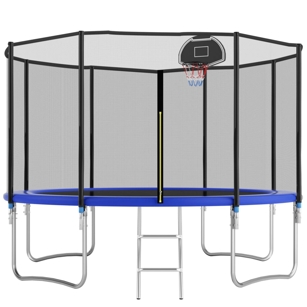 Trampolino rotondo da esterno 366 cm in acciaio blu con rete di sicurezza -
