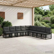 Set di divani da esterno 9 pz Nero e Grigio scuro Poliestere 3437703