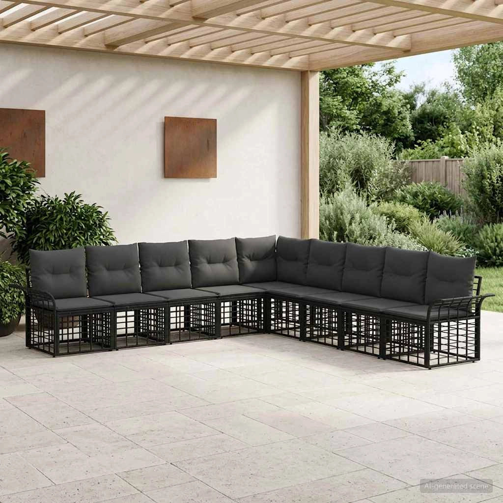 Set di divani da esterno 9 pz Nero e Grigio scuro Poliestere 3437703