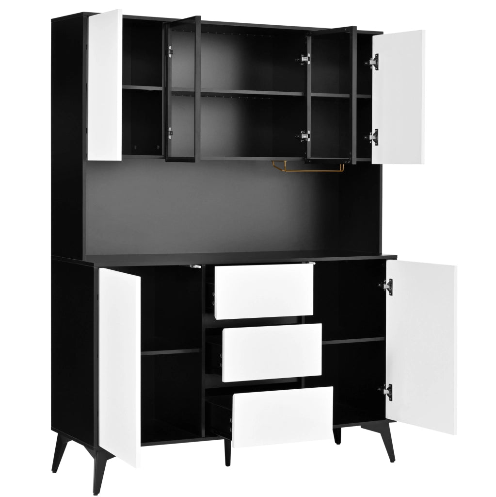 Credenza alta 120 cm con vetrina LED e portabicchieri