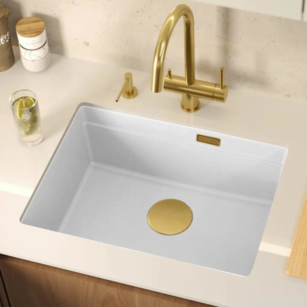 Lavello In Granito Logan 100 White Tappo oro
