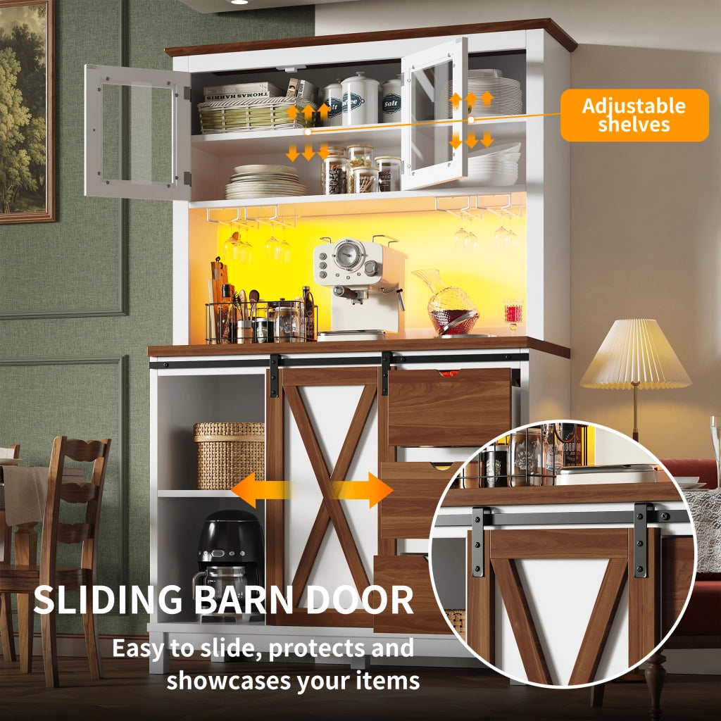 Mobile da cucina con LED controllabile via app; anta scorrevole in vetro e ripiani regolabili bianco 104 × 40 × 180 cm