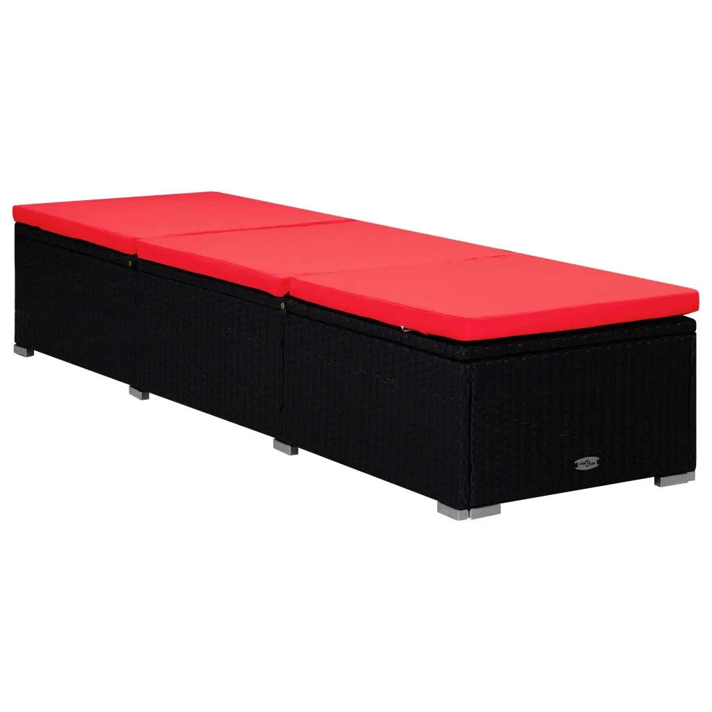 Lettini PrendiLettino sole | Sdraio da giardino | Lettino da sole con Tavolino 3 pz in Polyrattan Nero