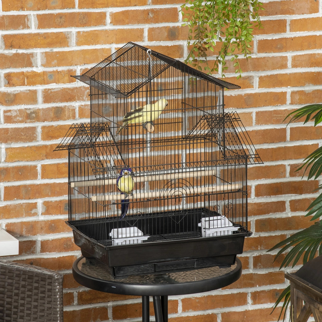 Gabbia per Uccelli Trasportabile con Vassoio ¨C zephmum ¨C Nero Metallo Plastica 50.5x41x63 cm