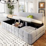Letto Imbottito Singolo con Contenitore Idraulico ¨C MINIMAL ¨C Velluto Grigio Chiaro 90x200