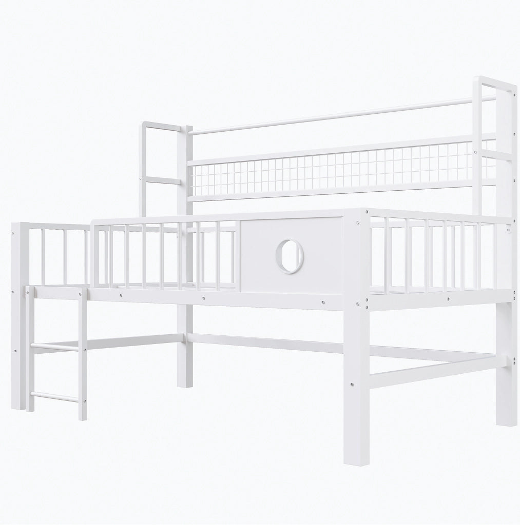 Letto a soppalco basso per bambini 90x200 cm in metallo bianco HOMVRA