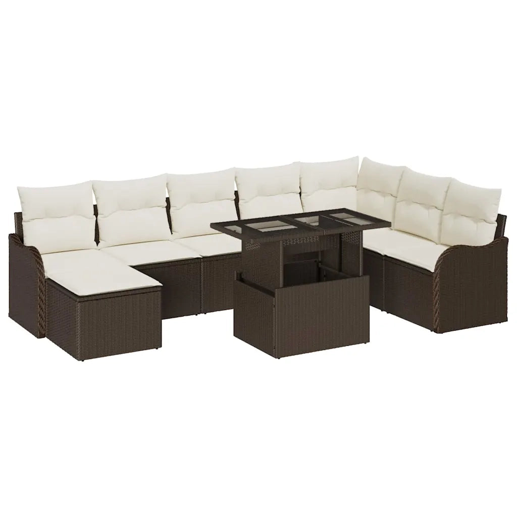 Set Divano da Giardino con cuscino 9 pcs Marrone Poly Rattan