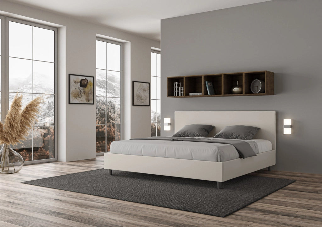 Letto Matrimoniale 160x210 cm con Rete e Contenitore Adele Bianco