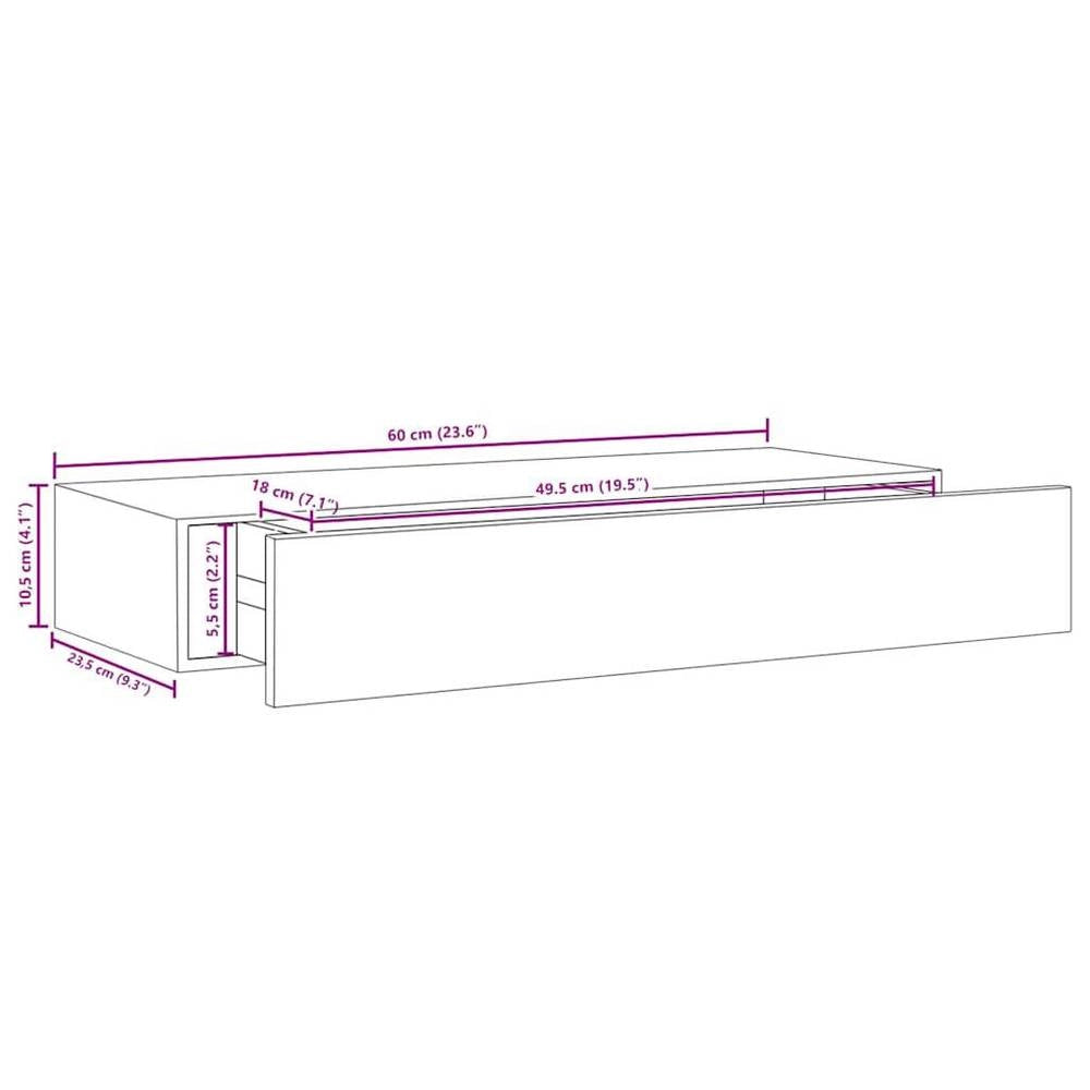 Wall Shelf With Drawer, White, 60x23.5x10 Cm, MDF