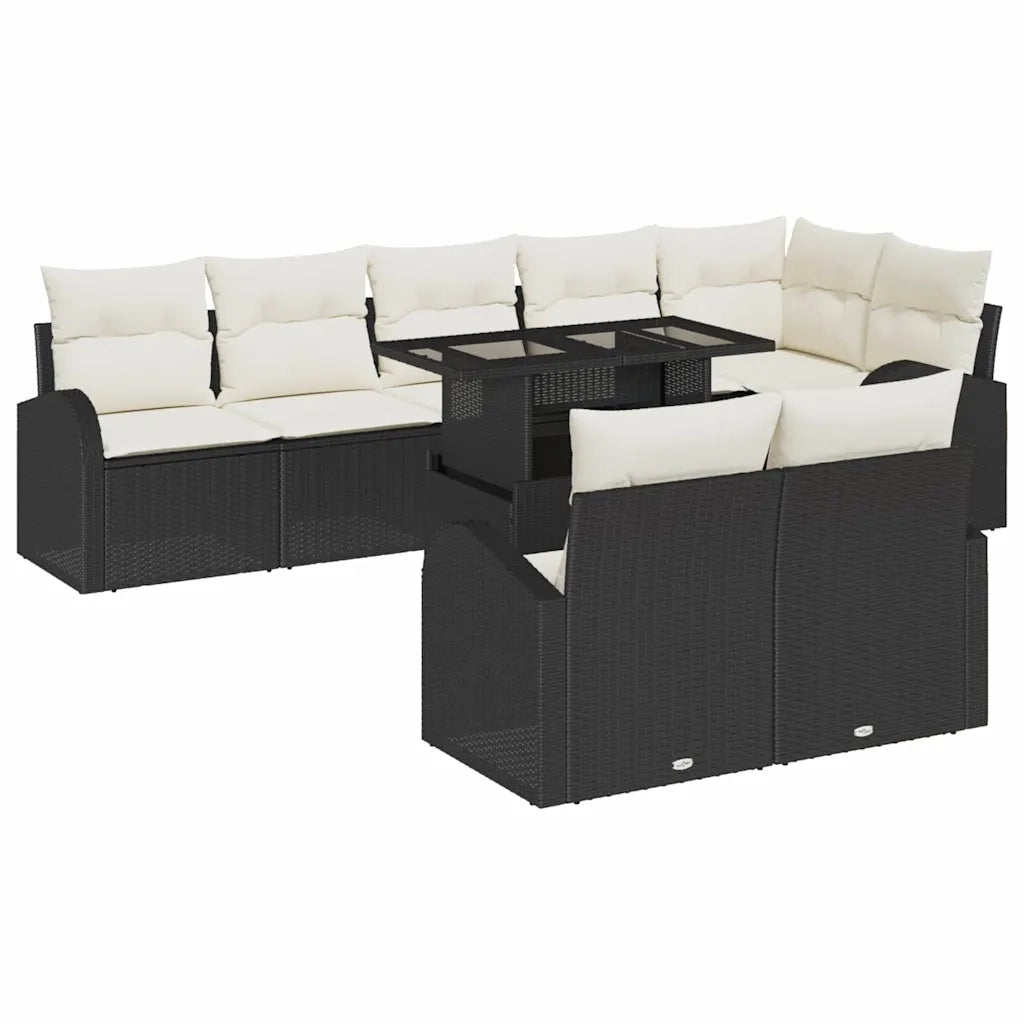 Set Divano da Giardino 9 pcs Nero e Crema polyrattan