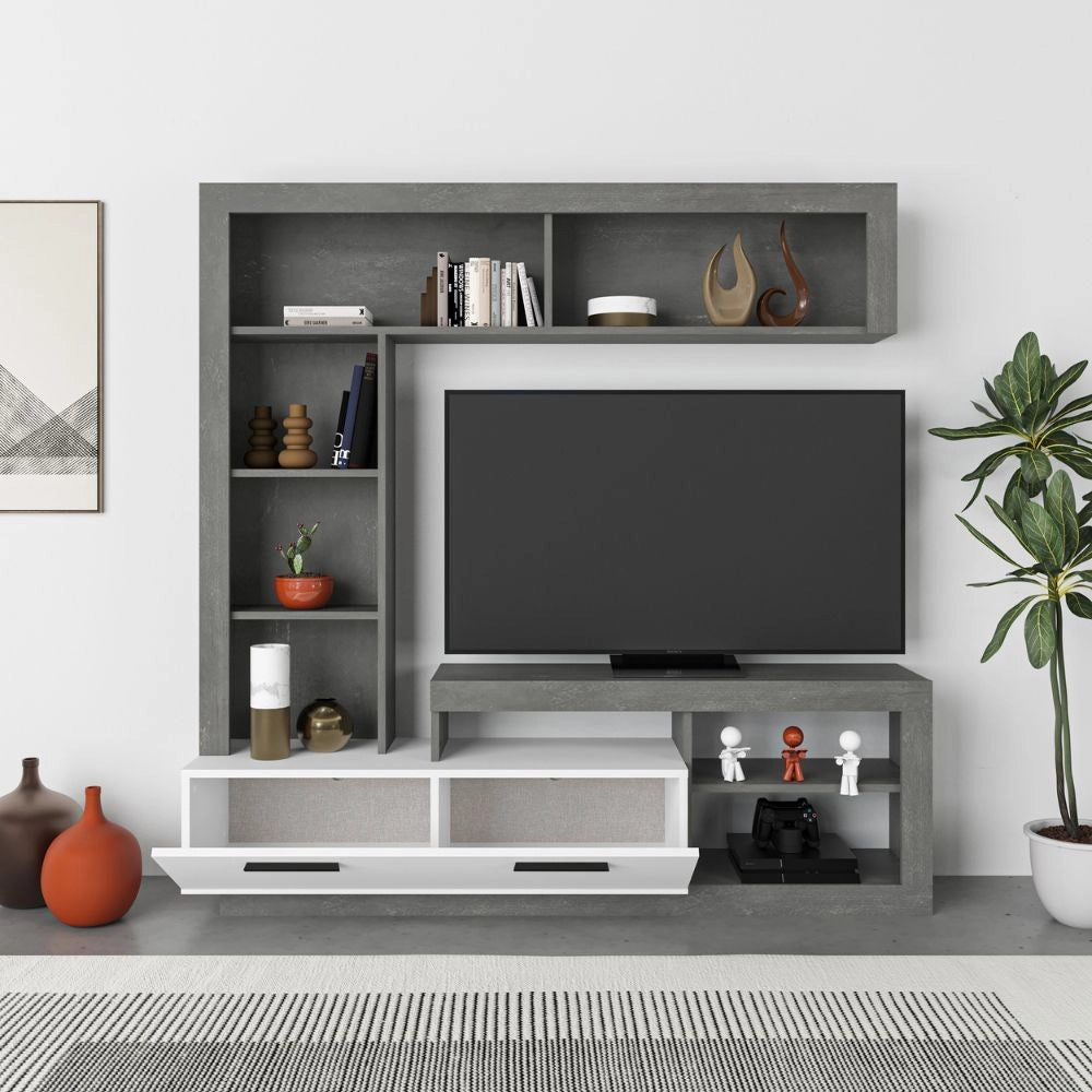 Parete attrezzata Leo 171x42x171 colore cemento bianco