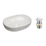Lavabo ovale da appoggio 60x41,5 cm bianco maculato multicolore con piletta clic clac