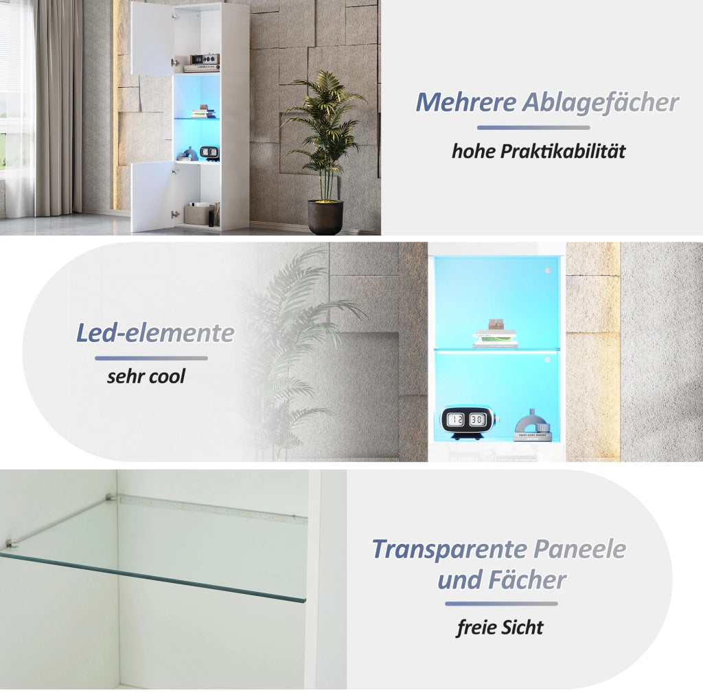 Vetrina alta bianca lucida con illuminazione LED