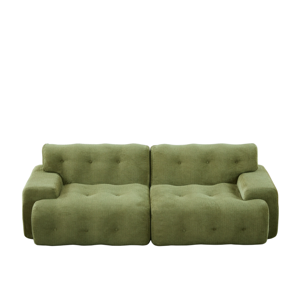 Divano Cloud a due posti, rivestito in tessuto di ciniglia, con braccioli larghi e design moderno 224x104x66 cm verde