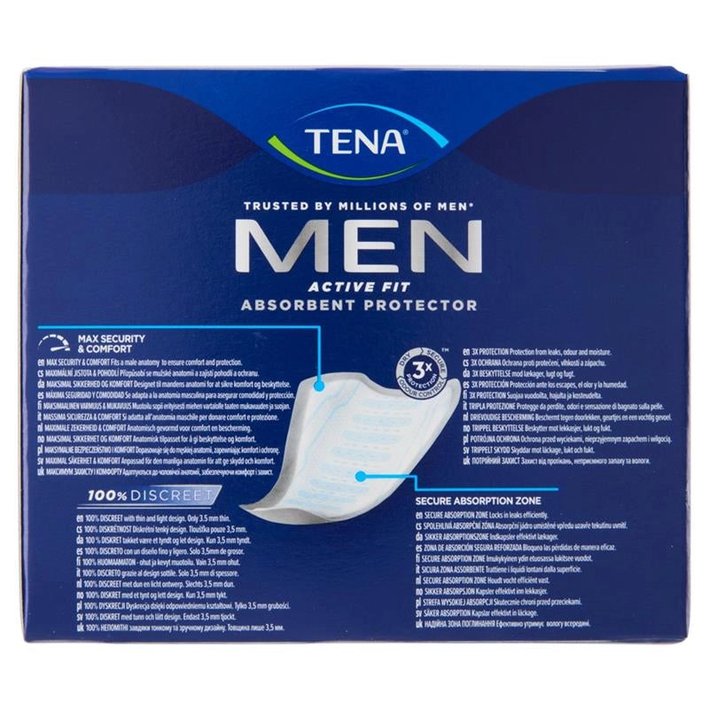 TENA MEN ACTIVE FIT ASSORBENTI PROTETTORI UOMO LIVELLO 1 MASSIMA SICUREZZA E COMFORT 12PZ