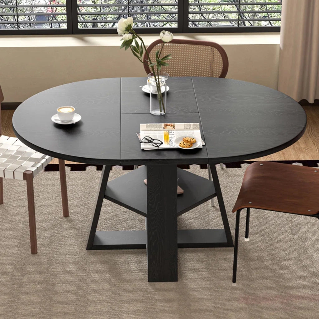 Tavolo da pranzo allungabile 150x110x75 cm in MDF nero con ripiano