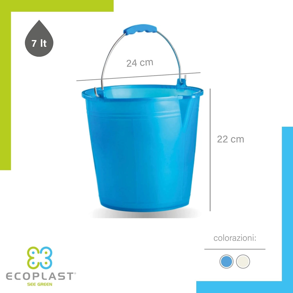 Secchio comune con becco capacità 7 litri in polipropilene con manico rivestito Ecoplast
