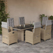 Set da Pranzo da Giardino 7 pz con Cuscini Beige in Polyrattan