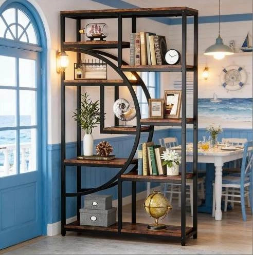Libreria geometrica a 9 ripiani in metallo e legno