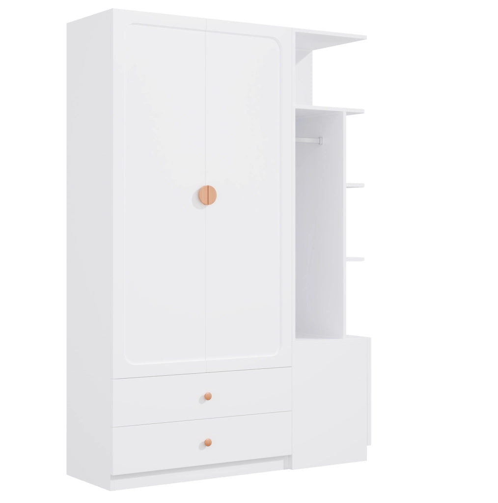 Armadio guardaroba 135x45x200 cm con 2 appendiabiti e 2 cassetti bianco HOMVRA