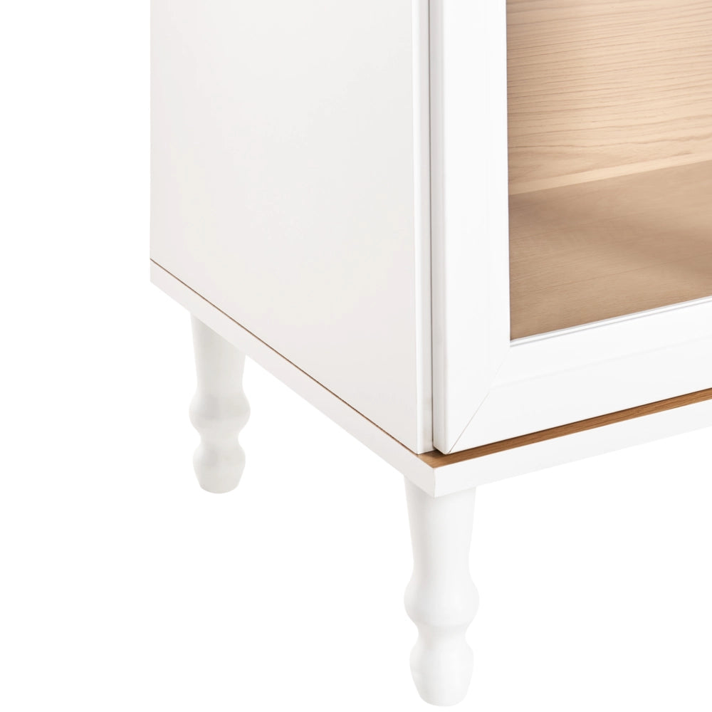 Mobile decorativo 80 cm bianco con legno chiaro in legno ingegnerizzato con display in vetro Classico scandinavo a ripiani alti Sala da pranzo Soggiorno