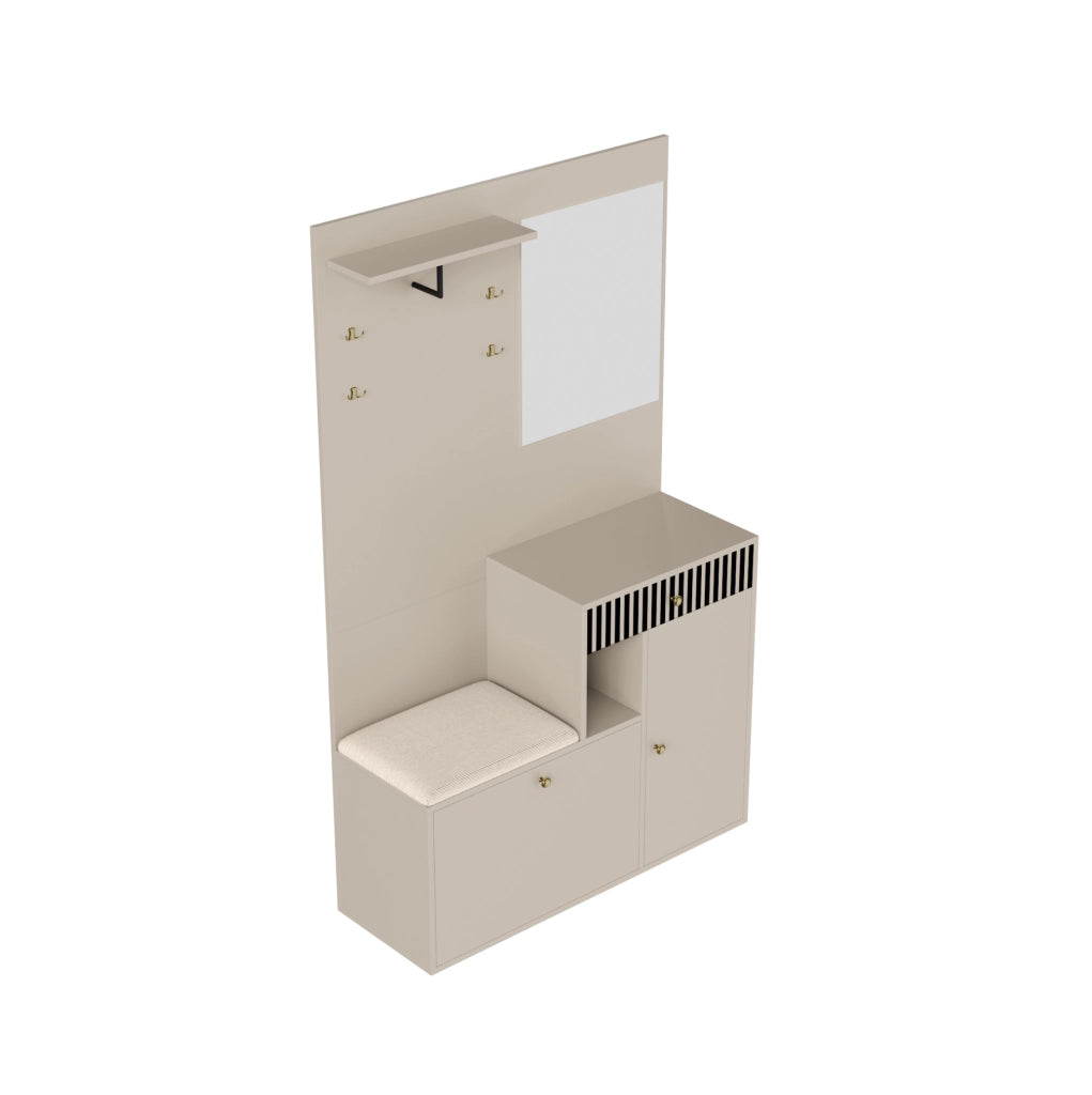 Mobile ingresso con specchio, seduta e scarpiera in MDF