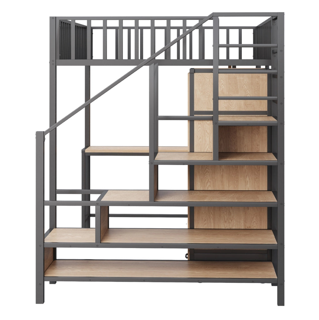 Letto a soppalco 140x200 cm con scrivania, armadio, LED e prese nero