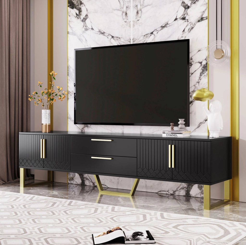 Mobile TV 170x40x53,5 cm con 4 ante e 2 cassetti in MDF nero lucido