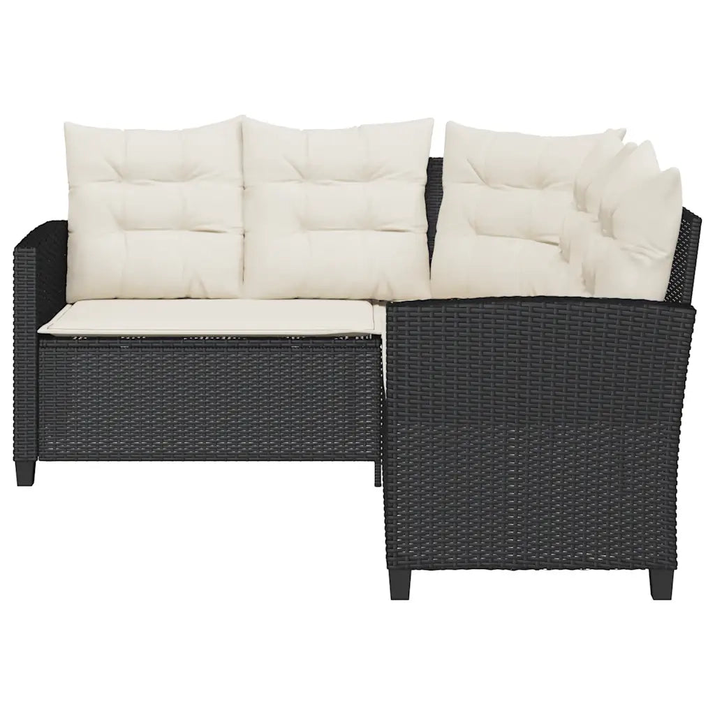 Divano da Giardino con Tavolo e Cuscini a L-Sofa da Giardino-Divano da esterno Nero in Polyrattan 490107