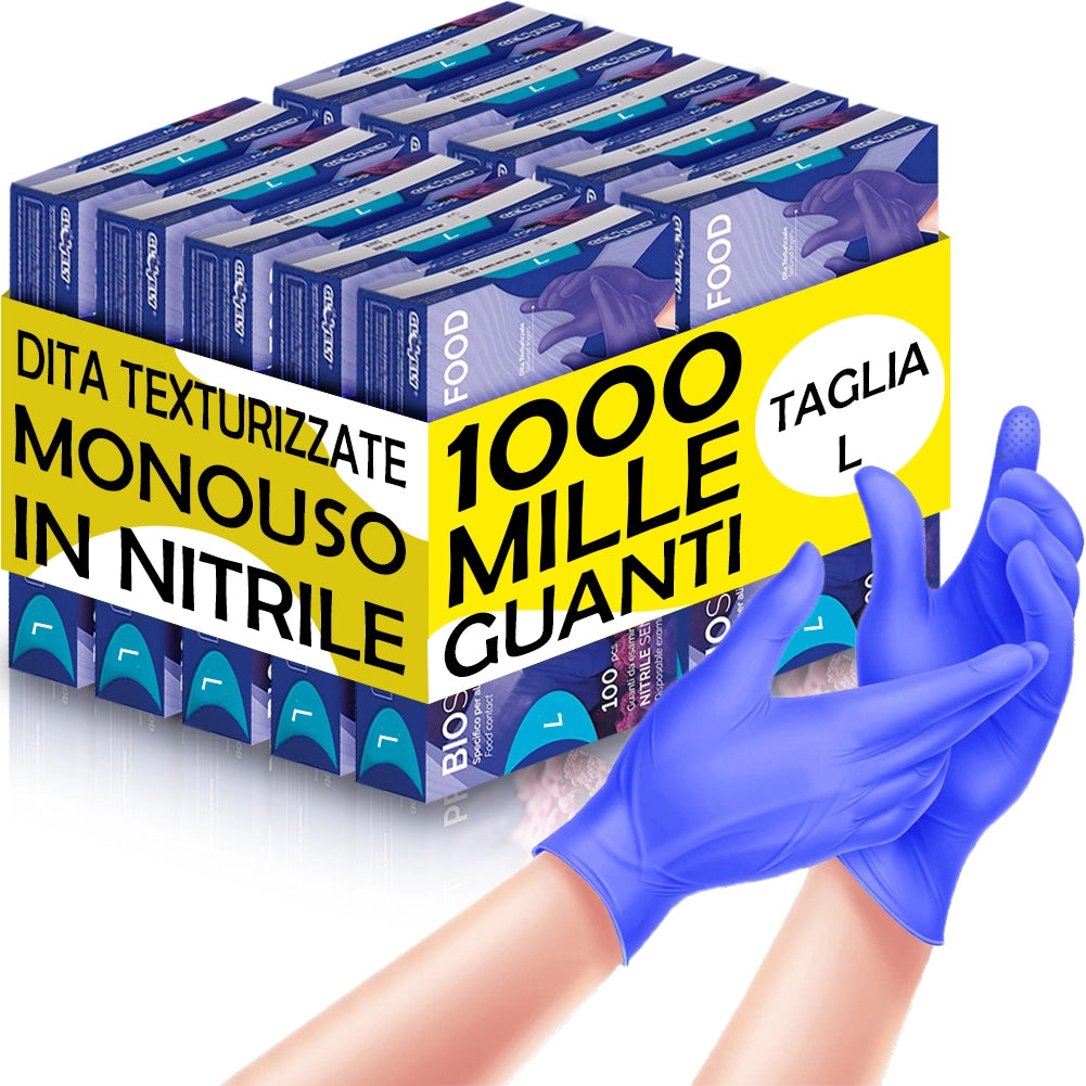 1000 x Guanti in Nitrile Monouso Blu Cobalto Senza Polvere e Lattice Taglia L