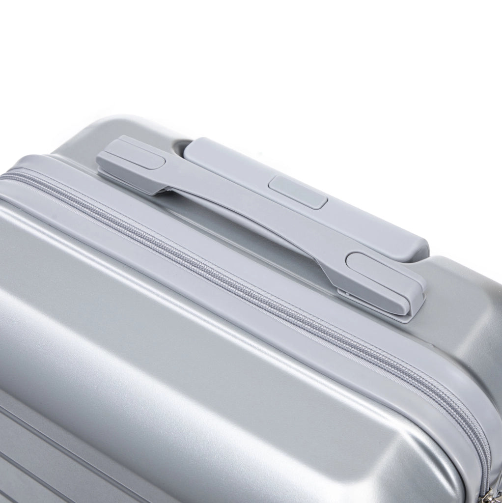 Set Valigie Rigide ABS con Spinner da 14" e 19" con Trolley e Porta Cosmetici Argento