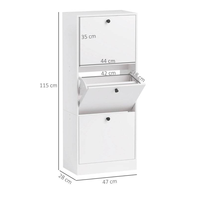 Scarpiera slim 3 ante a ribalta bianca 47x28x115 cm