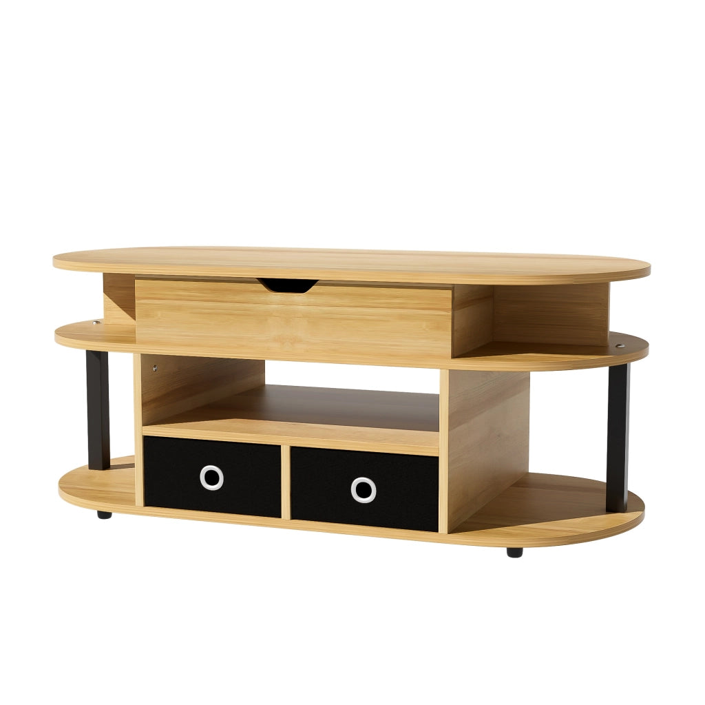 Tavolino da caff¨¨ 105x50 cm con piano sollevabile e 2 cassetti in tessuto nero