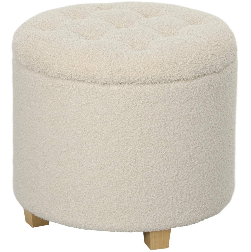 Pouf contenitore rotondo ULEVR ?45x41 cm imbottito con rivestimento in poliestere bianco crema