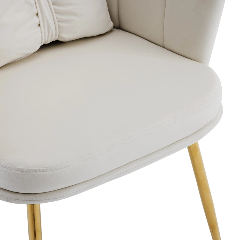 Set di 2 Poltrone Moderne in Velluto con Schienale a Forma di Petalo, Gambe in Metallo Dorato e Cuscini Decorativi