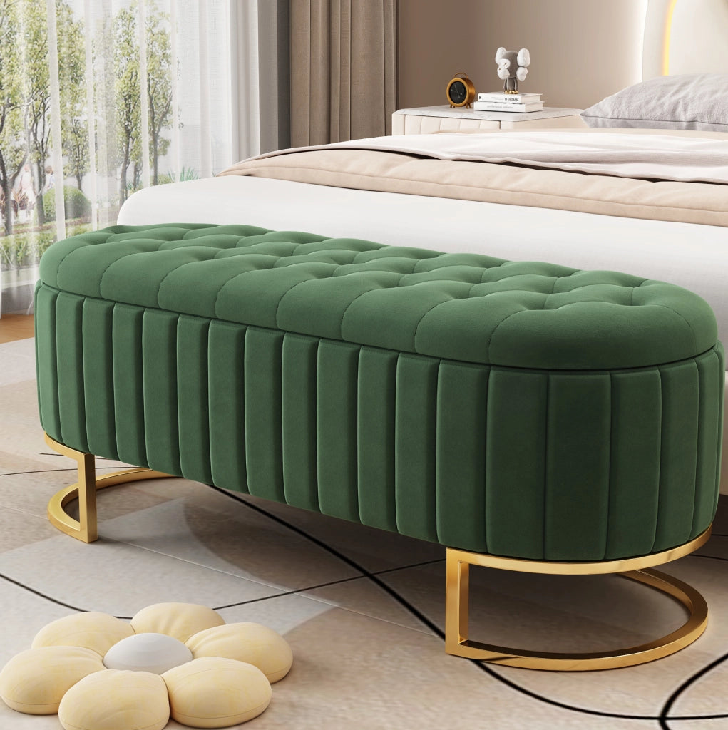 Panca Contenitore in Velluto Verde con Seduta Imbottita 120x40 cm